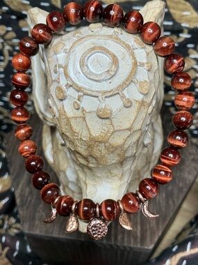 Red Tigers Eye 6mm with Copper Moon Phases